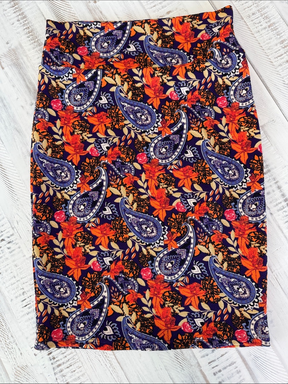 LuLaRoe Paisley Floral Pencil Skirt in Navy and Orange